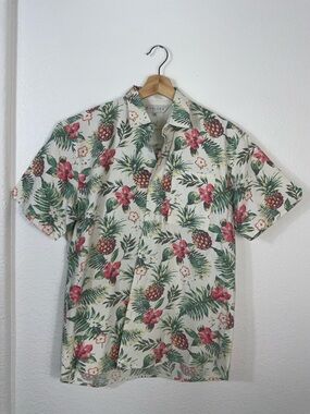 Amiani Cream Tropical Pineapple Short-Sleeve Button-Down Shirt